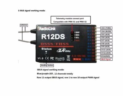 RadioLink R12DS 12CH 12-Kanal-Empfänger 2,4 GHz für AT10 AT10II