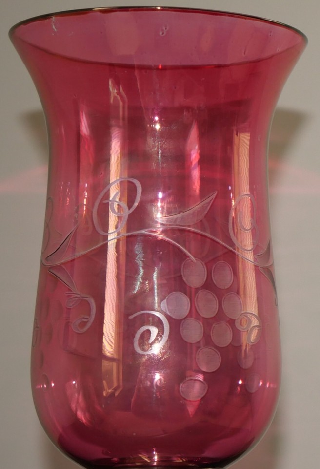 Sterling Silver Cranberry Glass Cut to Clear Candle Holder SHADE
