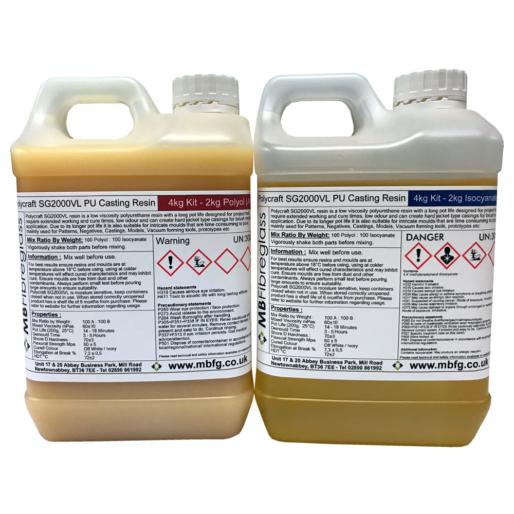 Polycraft SG2000VL Paintable Very Long Pot Life Polyurethane Resin - 4kg Kit