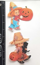 Lot of 2 Fall Halloween Little Boy Cat Pumpkin SINGLE LAYER Embellishments 506