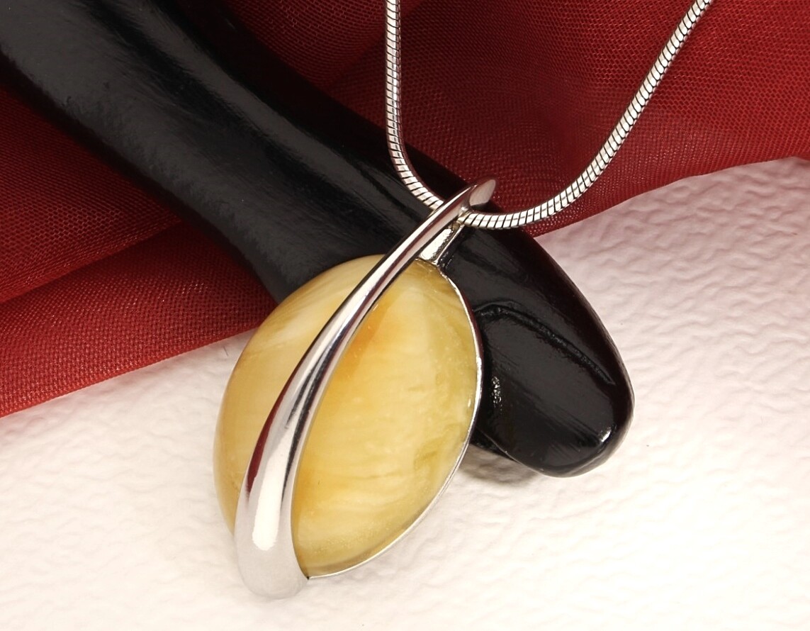 Echter 925 Silber ANHÄNGER 3,5cm mit Bernstein, AMBER, Gelb-Honig, SCHMUCKETUI