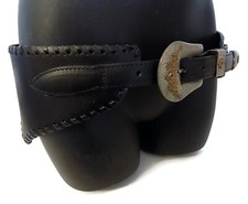 AL BERES WIDE TUCSON WESTERN GALS BLACK LEATHER HIP BELT W/LACING SIZE 34 NO BKL