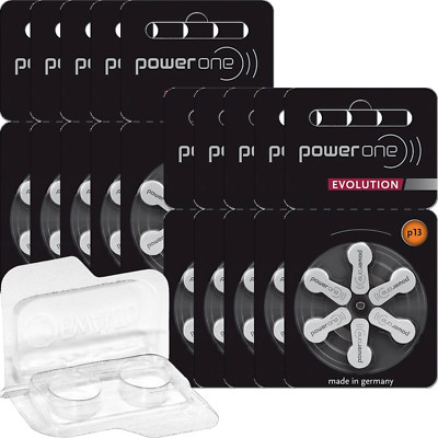 60 Power One Evolution Hörgerätebatterien m. Aufbewahrungsbox P13 PR48 10x 6er  