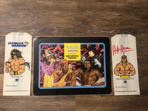 WWF 1992 Wrestling Placemat and Lunch bags Hogan,Bulldog,Macho Man,Undertaker