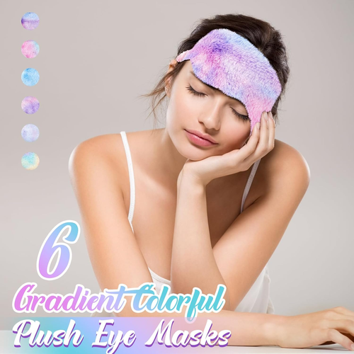 Cuffbow 6 Pezzi Peluche Maschera Occhi Sonno Seta Copri Occhi Pelosi per Dormire Sonno Carino - Foto 3 di 12