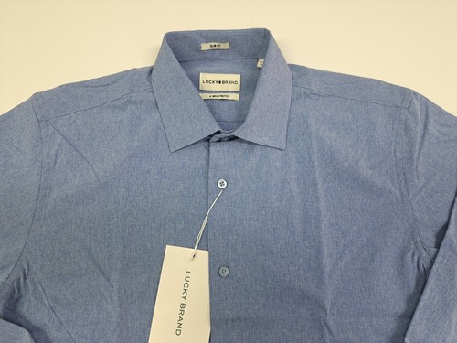 NWT Lucky Brand Short Sleeve M Stretch Button Up Shirt Men's Slim Fit Blue #4981 - Picture 4 of 11
