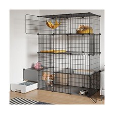 Oneluck Cat Cage with Litter Box,4-Tier DIY Cat Enclosures Large Playpen Deta...