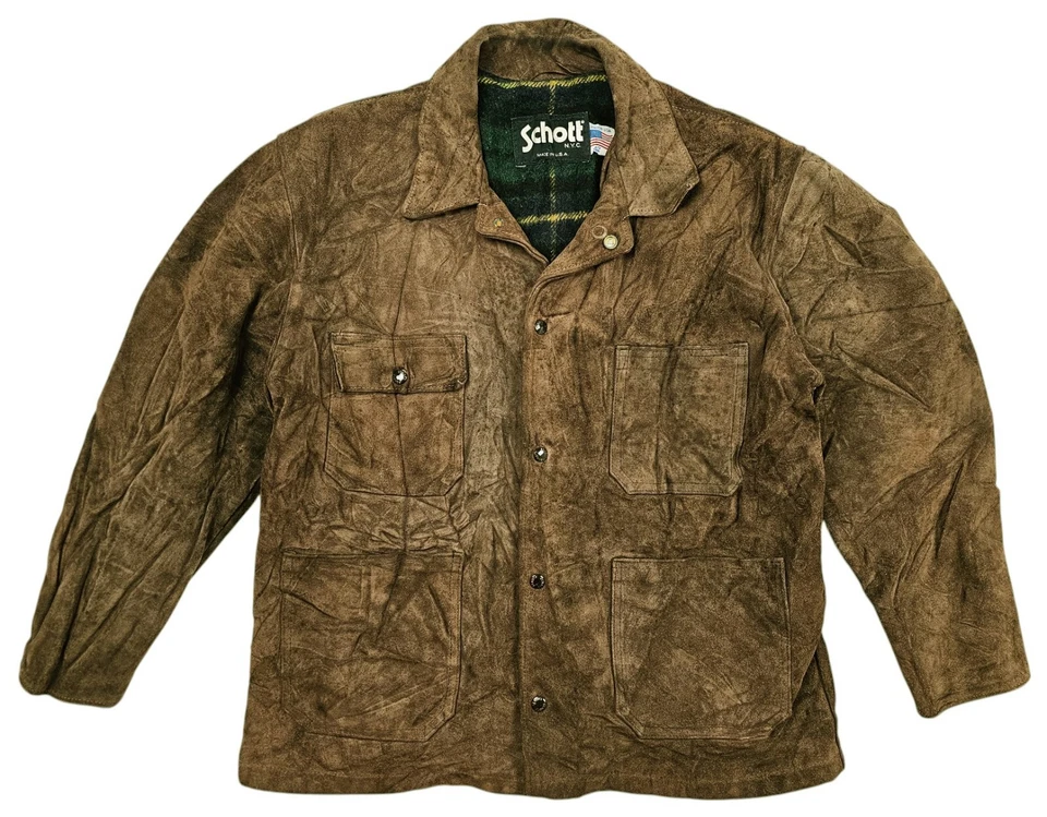 HOT VTG 70's USA Men's SCHOTT @ PARKA WOOL LINED BROWN SUEDE LEATHER Jacket 42 L - Image 2 of 4