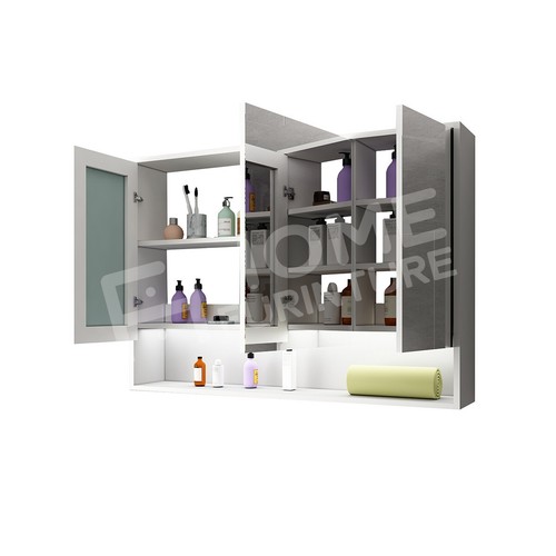90CM Bathroom Mirror Wall Cabinet 3 Shelves Makeup Storage w/ LED Light White - Picture 12 of 12