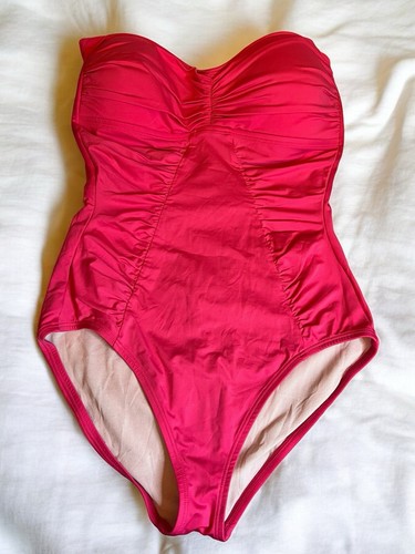 Tommy Bahama One-Piece Swimsuit Women Sz 12 Halter Hot-Pink Ruched NWOT
