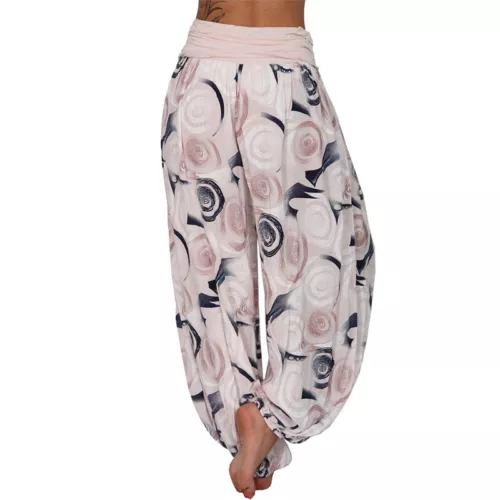 Women Elastic Waist Boho Floral Harem Trousers Baggy Wide Leg Palazzo Pants - Picture 22 of 60
