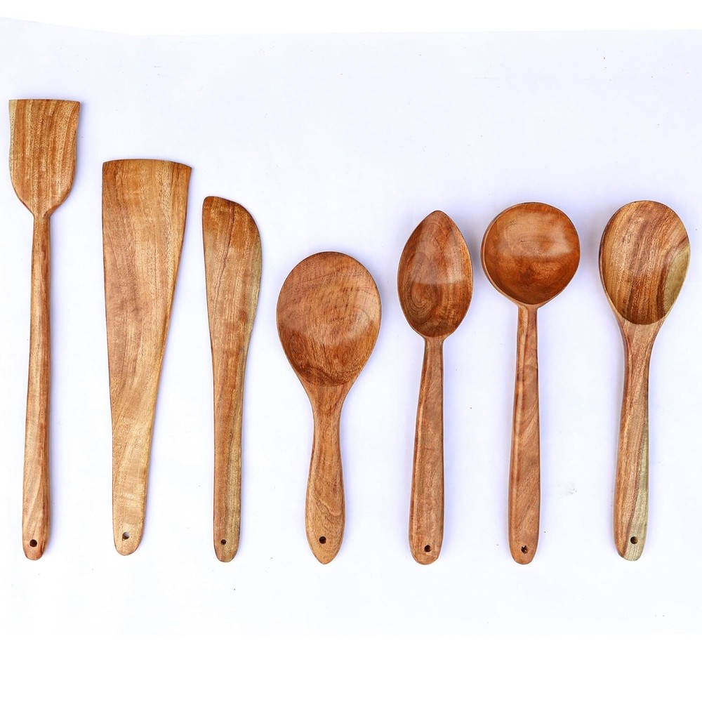7 Piece Wooden Spoons for Cooking - Neem Wood Utensils/Spatula/Spoon Set