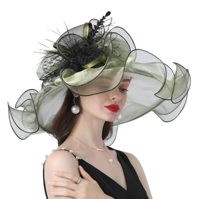 Chapeau Femme Organza Maille – Large Bord Pliable – Thé Cocktail Mariage – Taille M