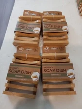 EVRIHOLDER Natural Bamboo Soap Dish Rack Keeps Soap Dry Lot Of 4  4.5x3.1x0.75