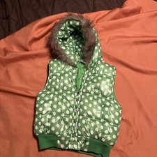 Beverly Hills Princess Green Zip Up Sleeveless Vest W Hood Polka Dots Girls 7