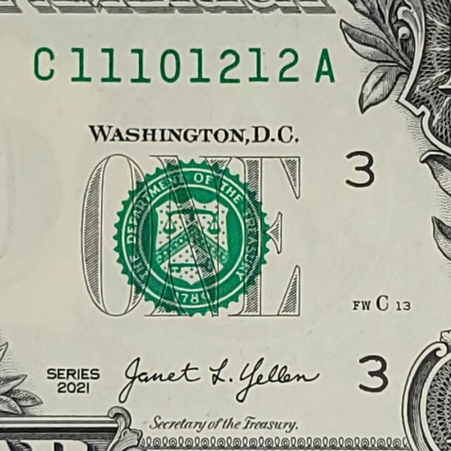 True Trinary Fancy Serial Number 1 Dollar Bill Low Sum 0s 1s 2s ...