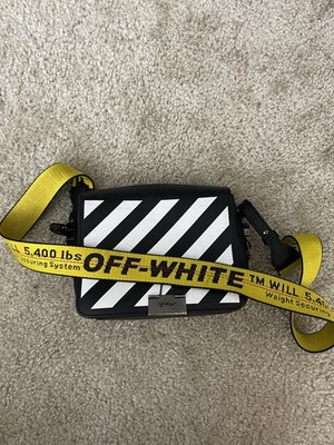 Off-White Binder Clip Crossbody Bag with Yellow Strap