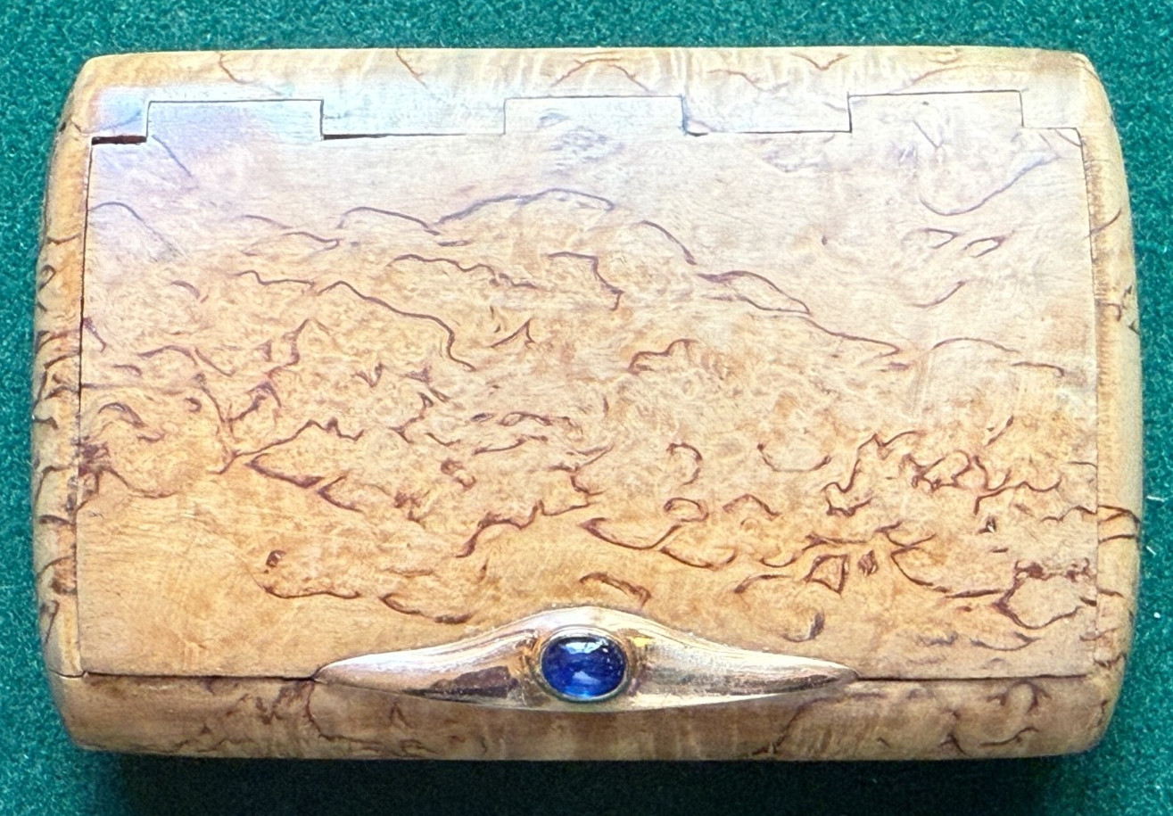 Antique Russian Imperial Karelian Birch Gold Cabochon Sapphire Cigarette Case