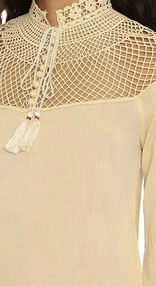 FREE PEOPLE Crochet Crepé Top Mangas Campana Pequeño Nuevo sin Etiquetas Foto 4 de 4