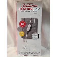 Sunbeam Heating Pad Standard Size 12x15 Plush Fabric 4 Heat Auto Off Gray