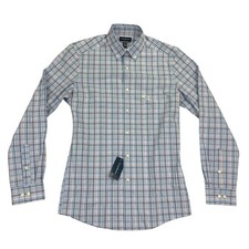 Club Room Mens Slim Fit Stretch Plaid Dress Shirt Light Blue Pink S 14-14.5