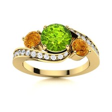 Three Stone Peridot  Citrine Round 925 Sterling Silver Gold Plated Women Ring