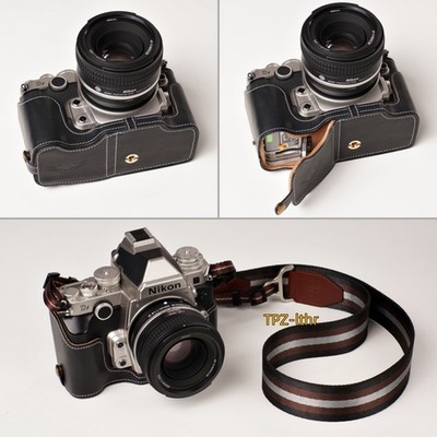 For Nikon DF Bottom Open Handmade Genuine Real Leather Half Camera Case Bag