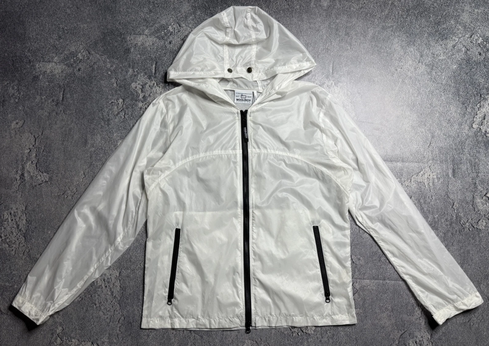 Woolrich Penn-Rich Mens Jacket White Lightweight Hooded Windbreaker Size L