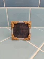 Mini Silver Tone Metal Gold Tone Floral Accents Photo Frame Easel Velvet Back