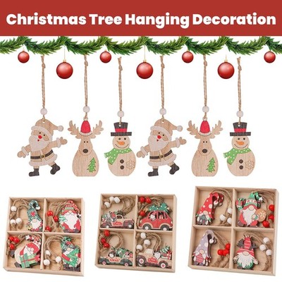 12 Stück Holz Weihnachtsschmuck Wichtel Weihnachtsmann & Auto Ausschnitte nordischer Baumschmuck
