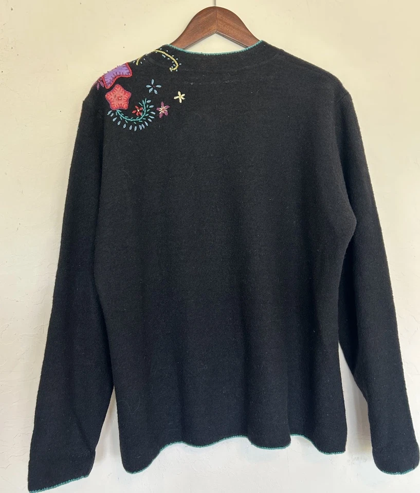 Vintage Norm Thompson Wool Cardigan Button Up L Embroidered Boho Grandma Cottage - Image 2 of 4