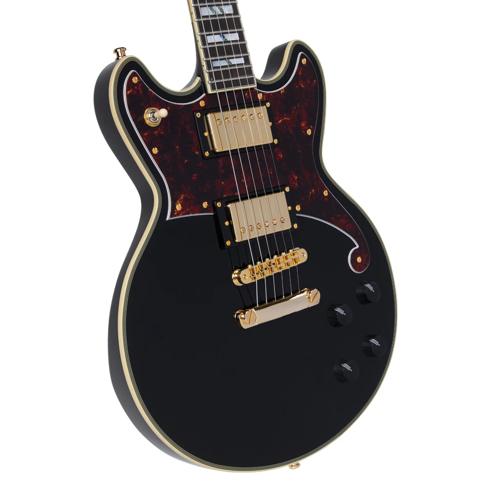 Guitarra Eléctrica D'Angelico Deluxe Brighton Doble Corte Negra Cuerpo Sólido Con Estuche Foto 2 de 4