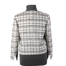 Chicos Blazer Jacket 139 Sz 2 White Black Gold Tweed Faux Leather Poly Metallic