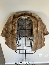 Vintage Mink Fur Cape Shawl Brown Real Fur Shoulder Wrap Elegant Stole Sz M