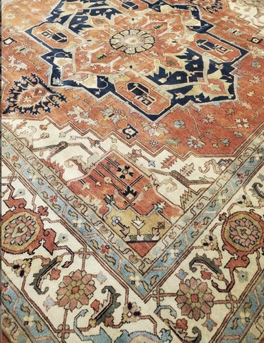Oriental area rug Rust Heriz hand knotted elegant New Square Wool 12 X 12ft - Picture 6 of 7