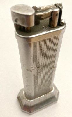 Antique 1920's Dunhill Lift Arm Table Lighter Silver Plate with Octagonal Base