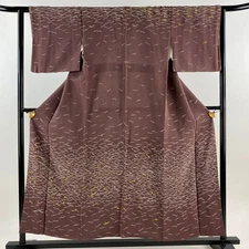 Japanese Silk Houmongi Kimono S 153.5cm Azuki bean color Pine needle Excellent 2