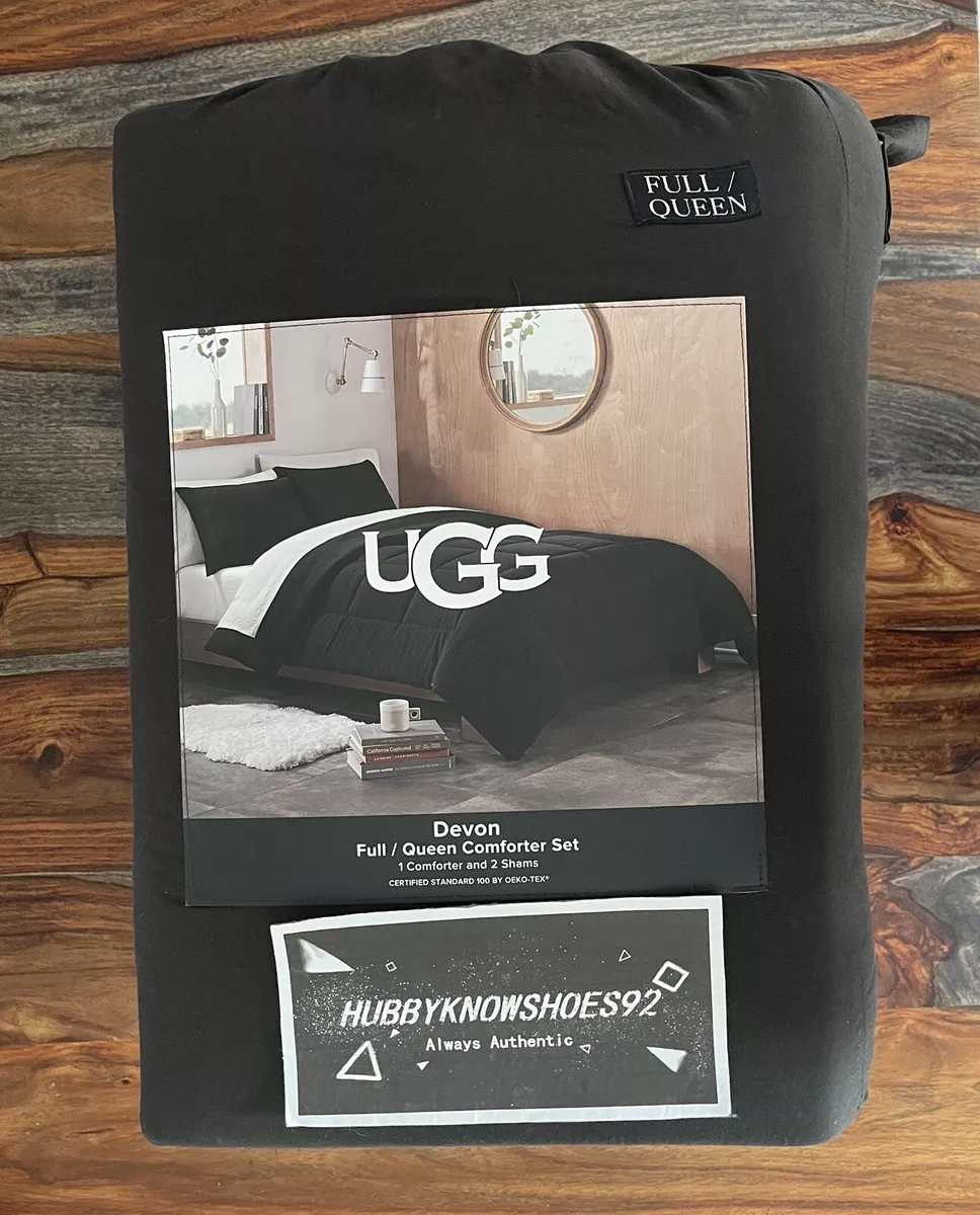 UGG FULL QUEEN DEVON REVERSIBLE COMFORTER SET IN BLACK NEW