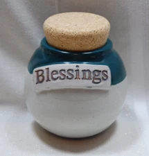 Tumbleweed Pottery Stoneware Blessings Jar Coin Bank With Cork Lid