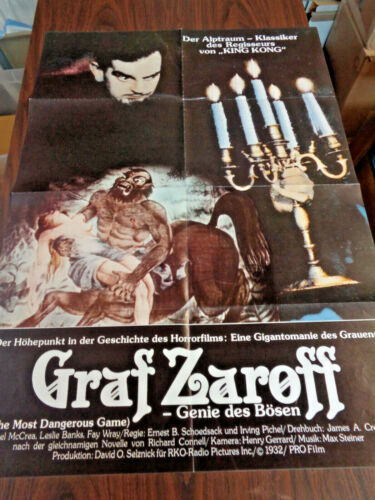 THE MOST DANGEROUS GAME (GRAF ZAROFF) 1932 GERMAN MOVIE POSTER R1970s HORROR - Afbeelding 1 van 6