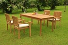 DSNP A-Grade Teak 5pc Dining Set 71" Rectangle Table 4 Stacking Arm Chair Patio