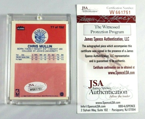 CHRIS MULLIN RC 1986 FLEER #77 SIGNED AUTOGRAPH WARRIORS ROOKIE HOF JSA AUTO - Picture 2 of 2