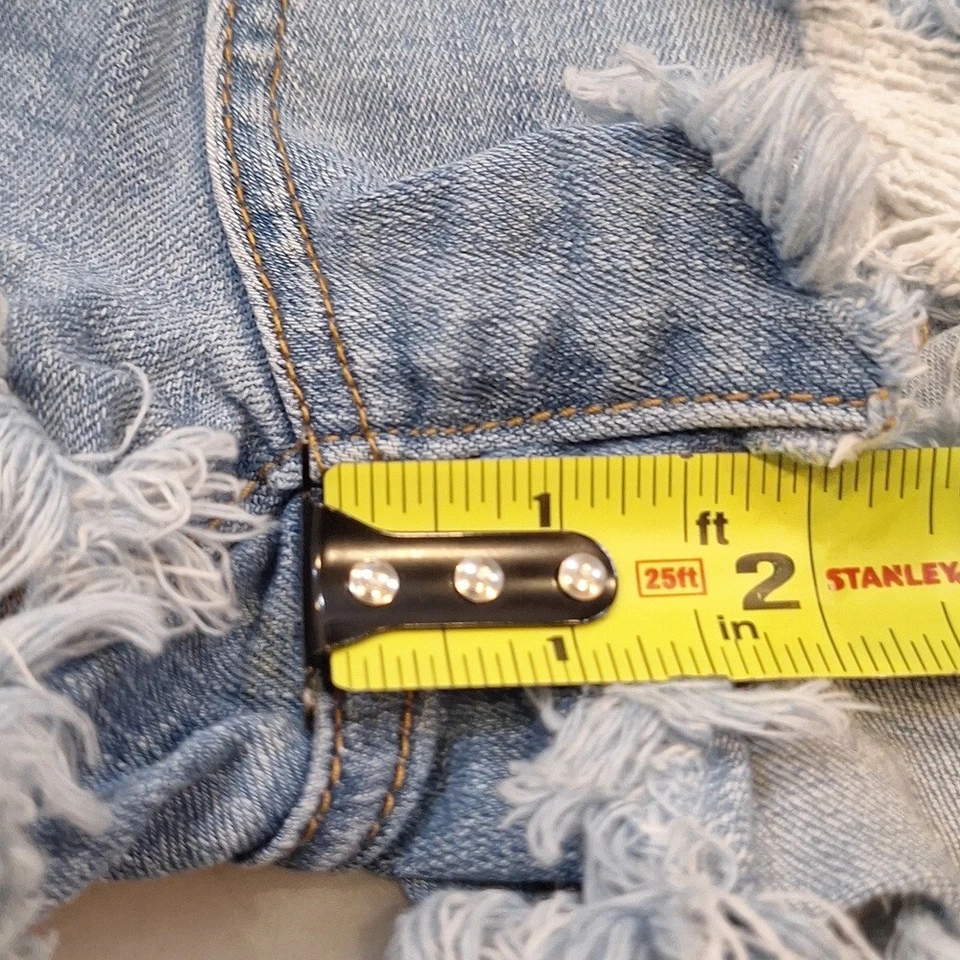 Judith марта светло-синий высокая талия искусственно состаренный Jean шорты Tiger нашивка Sz Med LSU - Изображение 4 из 4