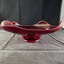 Vtg Viking Epic Art Glass Ruby Red Round Bon Bon Dish Pulled Up Corners
