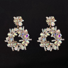 Women's AB Rhinestone Flower Leaf Garland Dangle Earrings