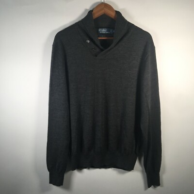 Polo By Ralph Laren Men's L Sweater 100% Merino Wool Gray