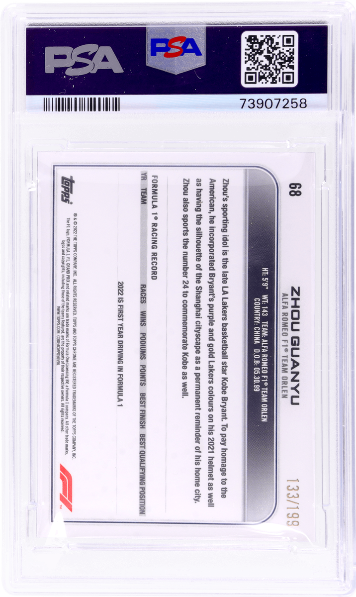 2022 Topps F1 Zhou Guanyu 199シリpsa10