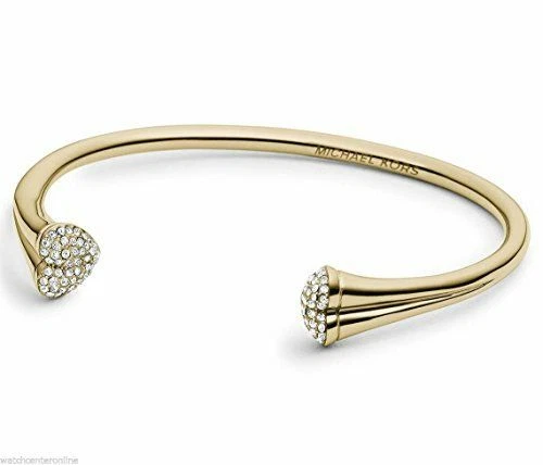 NUOVO BRACCIALE MICHAEL KORS TONO ORO BRACCIALE POLSINO APERTO CRISTALLI CUORE MKJ3496