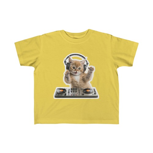 US Toddler - cat music DJ at mixing table - Toddlers Fine Jersey Tee 2Y 6Y - Picture 8 of 25
