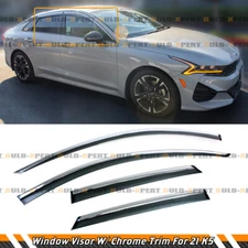 FOR 2021-2025 KIA K5 CHROME TRIM WINDOW VISOR RAIN GUARD DEFLECTOR W/ CLIPS